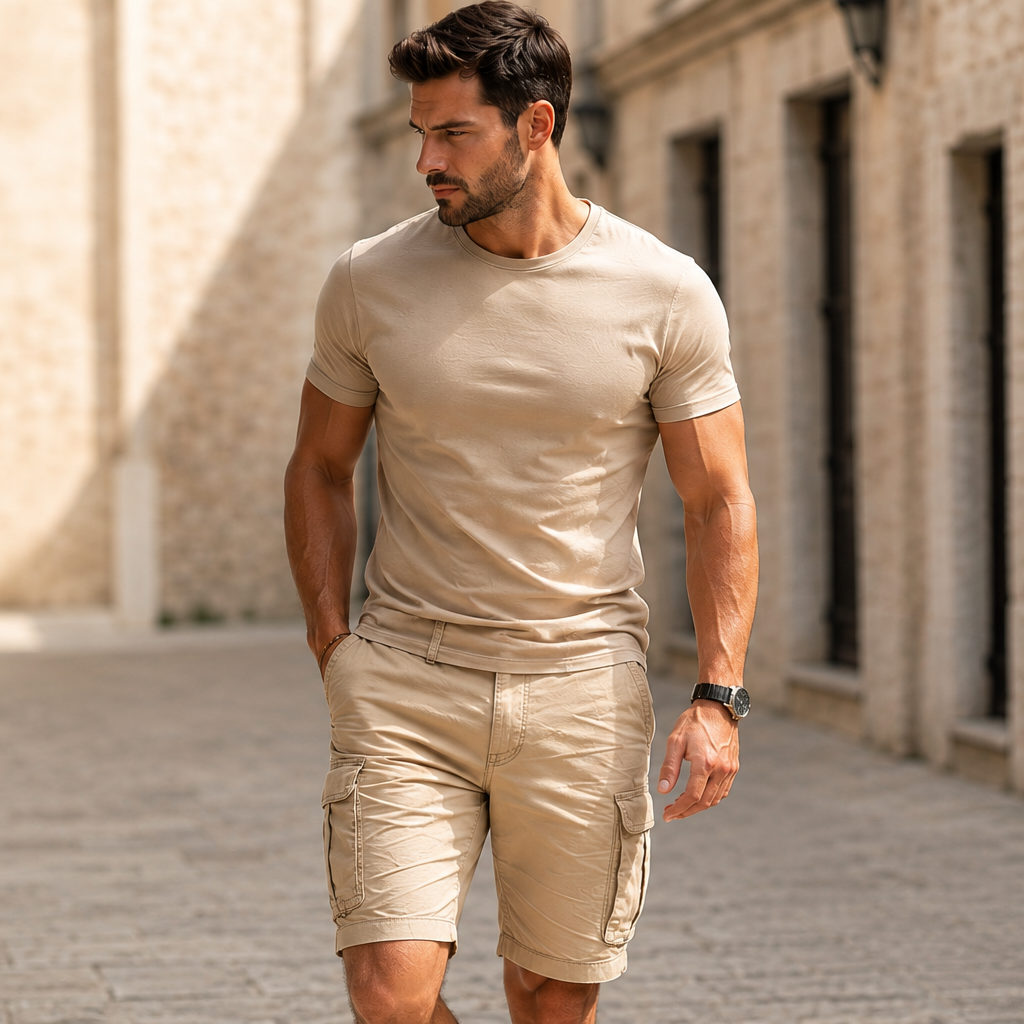 NOUVEAU RICHE Cargoshorts Herren Locker Mit Taschen – Leichte Sommershorts Baumwolle Beige Grün Schwarz