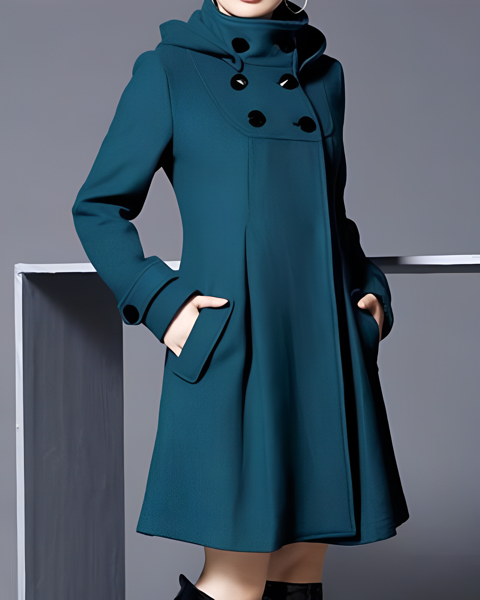 NOUVEAU RICHE Mantel Mit Seitentaschen Winddicht Wetterfest Alltagsnutzen - Winterjacke - Wintermäntel Damen Dunkelgrün