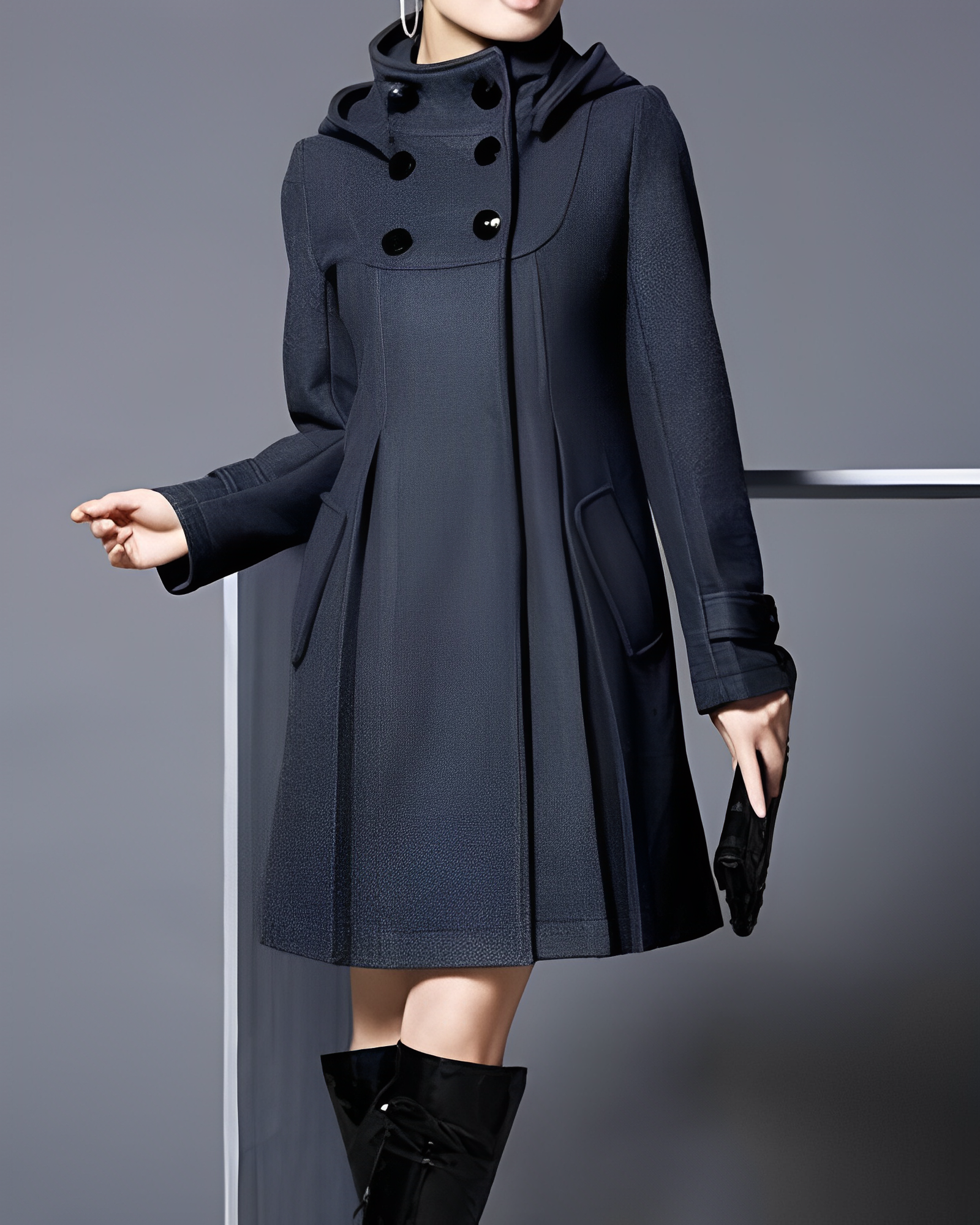 NOUVEAU RICHE Mantel Mit Seitentaschen Winddicht Wetterfest Alltagsnutzen - Winterjacke - Wintermäntel Damen Dunkelgrau
