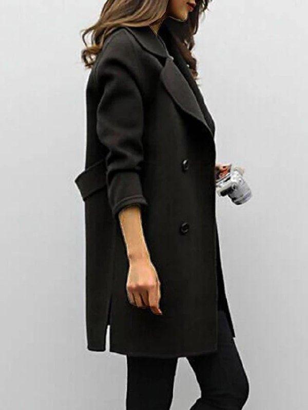 NOUVEAU RICHE Damen Zweireihiger Trenchcoat Mit Struktur Und Stilvoll Schwarz