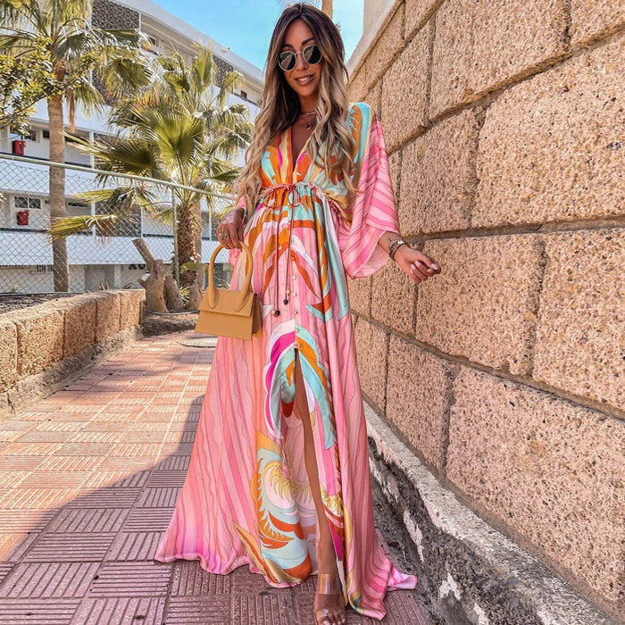 NOUVEAU RICHE Bedrucktes Strandkleid Mit Kunstvollen Mustern Und Schmeichelnder Silhouette Für Eleganten Strandlook Hellrosa