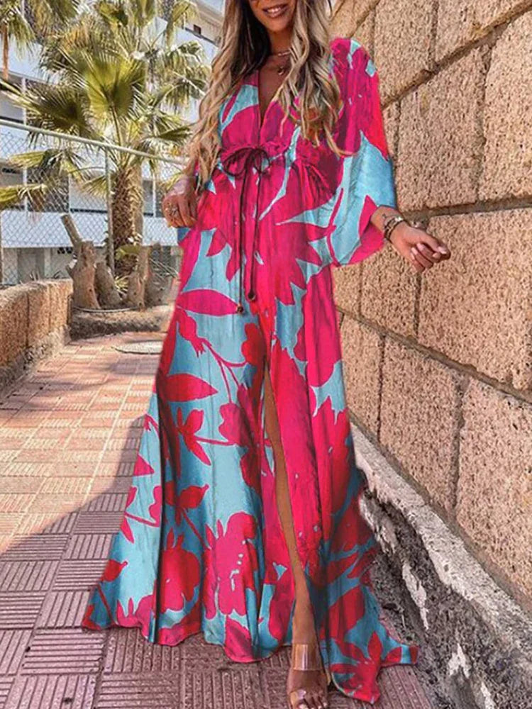 NOUVEAU RICHE Bedrucktes Strandkleid Mit Kunstvollen Mustern Und Schmeichelnder Silhouette Für Eleganten Strandlook Blau-Pink