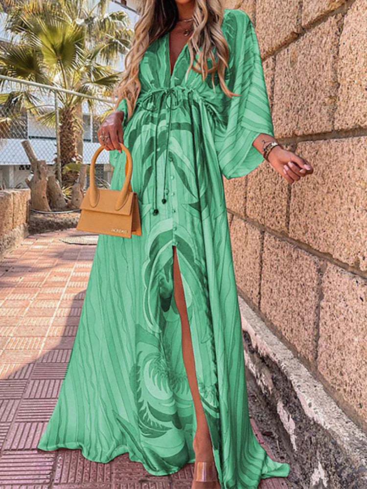 NOUVEAU RICHE Bedrucktes Strandkleid Mit Kunstvollen Mustern Und Schmeichelnder Silhouette Für Eleganten Strandlook Grün