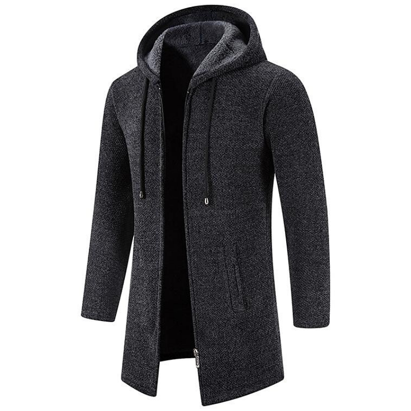 NOUVEAU RICHE Herren Wolljacke Mittellang mit Kapuze für Elegante und Lässige Outfits Ideal für Übergangszeiten Schwarz