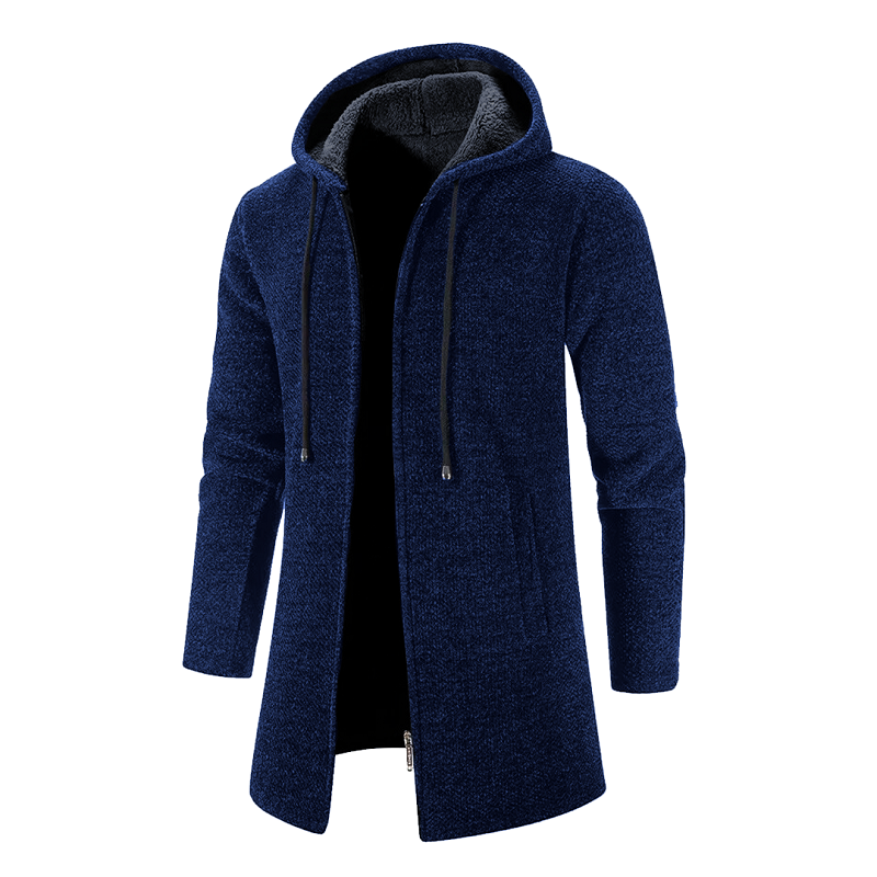 NOUVEAU RICHE Herren Wolljacke Mittellang mit Kapuze für Elegante und Lässige Outfits Ideal für Übergangszeiten Marineblau