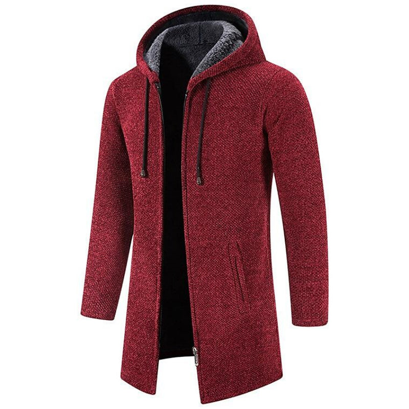 NOUVEAU RICHE Herren Wolljacke Mittellang mit Kapuze für Elegante und Lässige Outfits Ideal für Übergangszeiten Rot