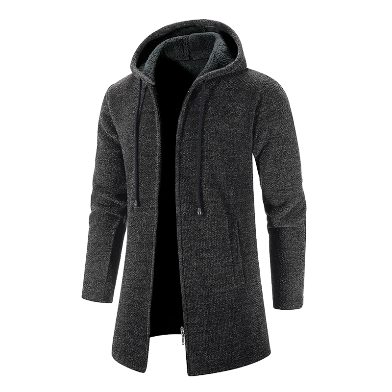 NOUVEAU RICHE Herren Wolljacke Mittellang mit Kapuze für Elegante und Lässige Outfits Ideal für Übergangszeiten Dunkelgrau