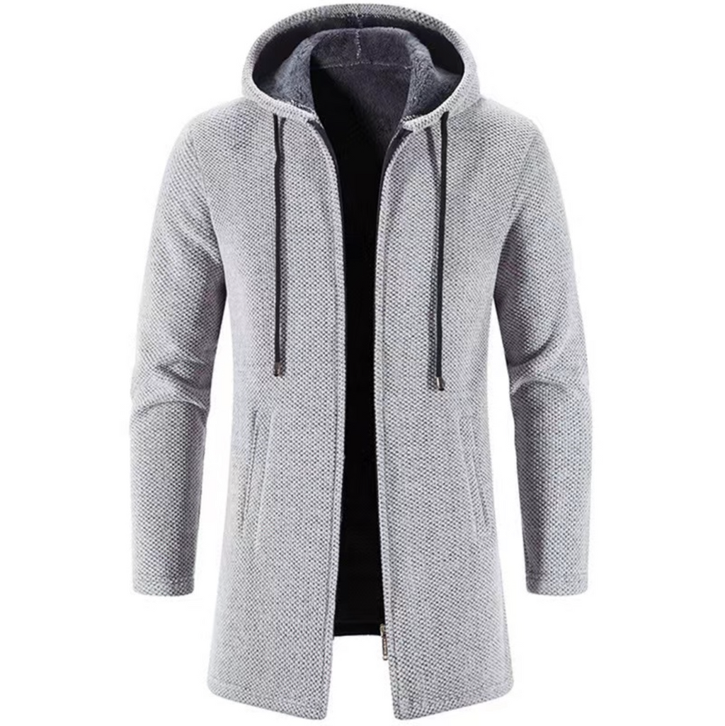 NOUVEAU RICHE Herren Wolljacke Mittellang mit Kapuze für Elegante und Lässige Outfits Ideal für Übergangszeiten Hellgrau