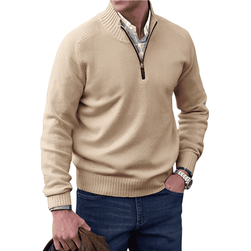 NOUVEAU RICHE Herrenpullover Viertelreißverschluss Modern Stilvoller Look Beige