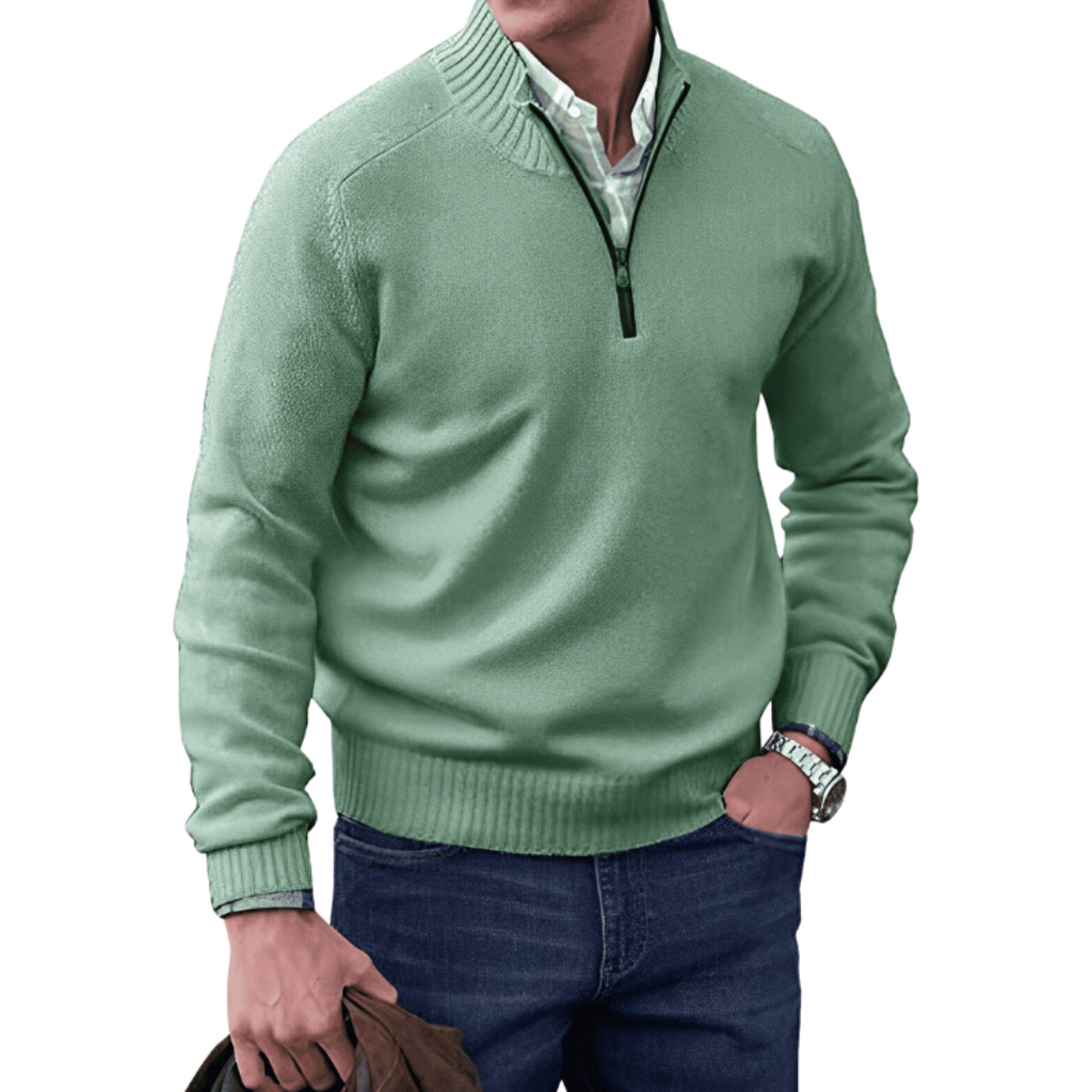 NOUVEAU RICHE Herrenpullover Viertelreißverschluss Modern Stilvoller Look Grün