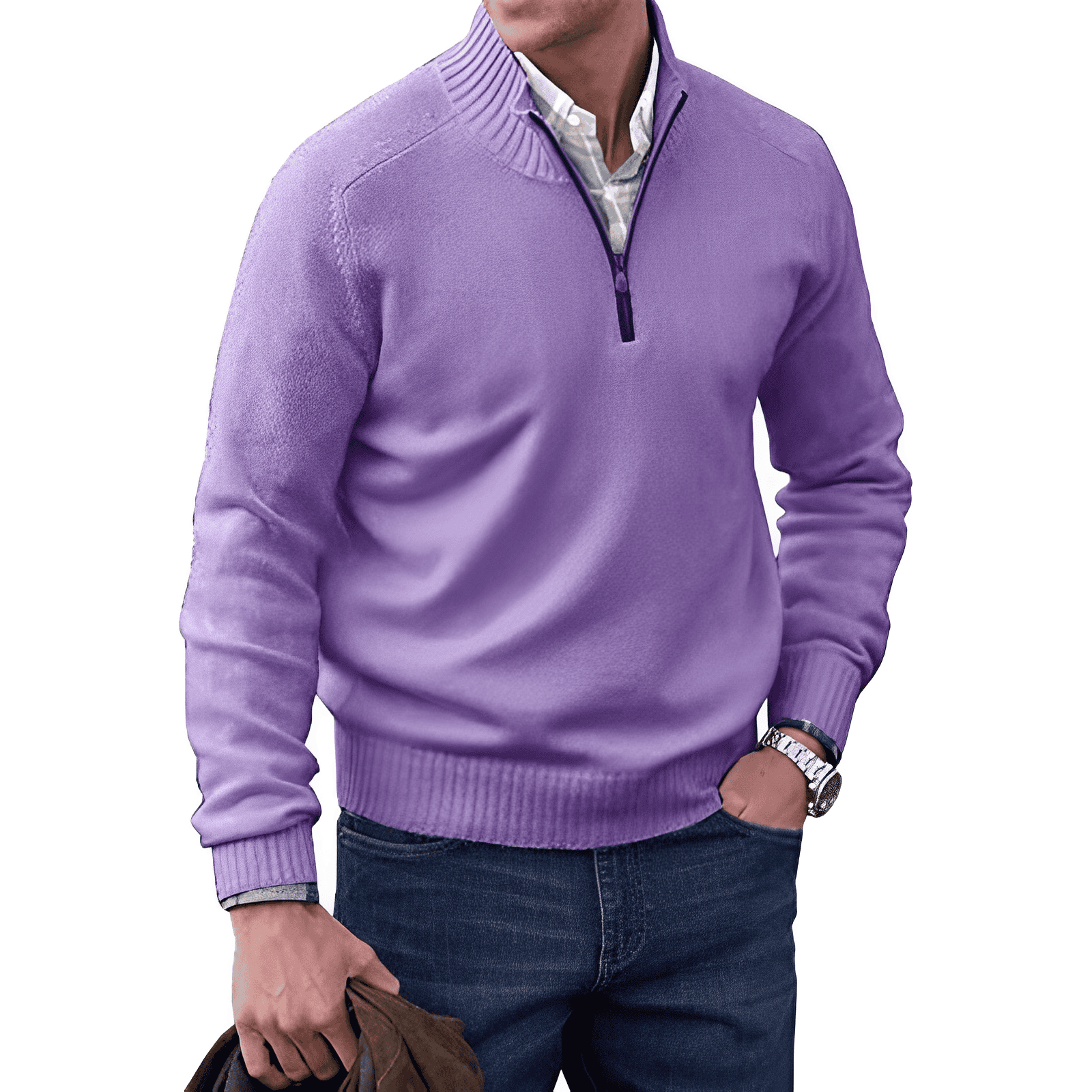 NOUVEAU RICHE Herrenpullover Viertelreißverschluss Modern Stilvoller Look Lila