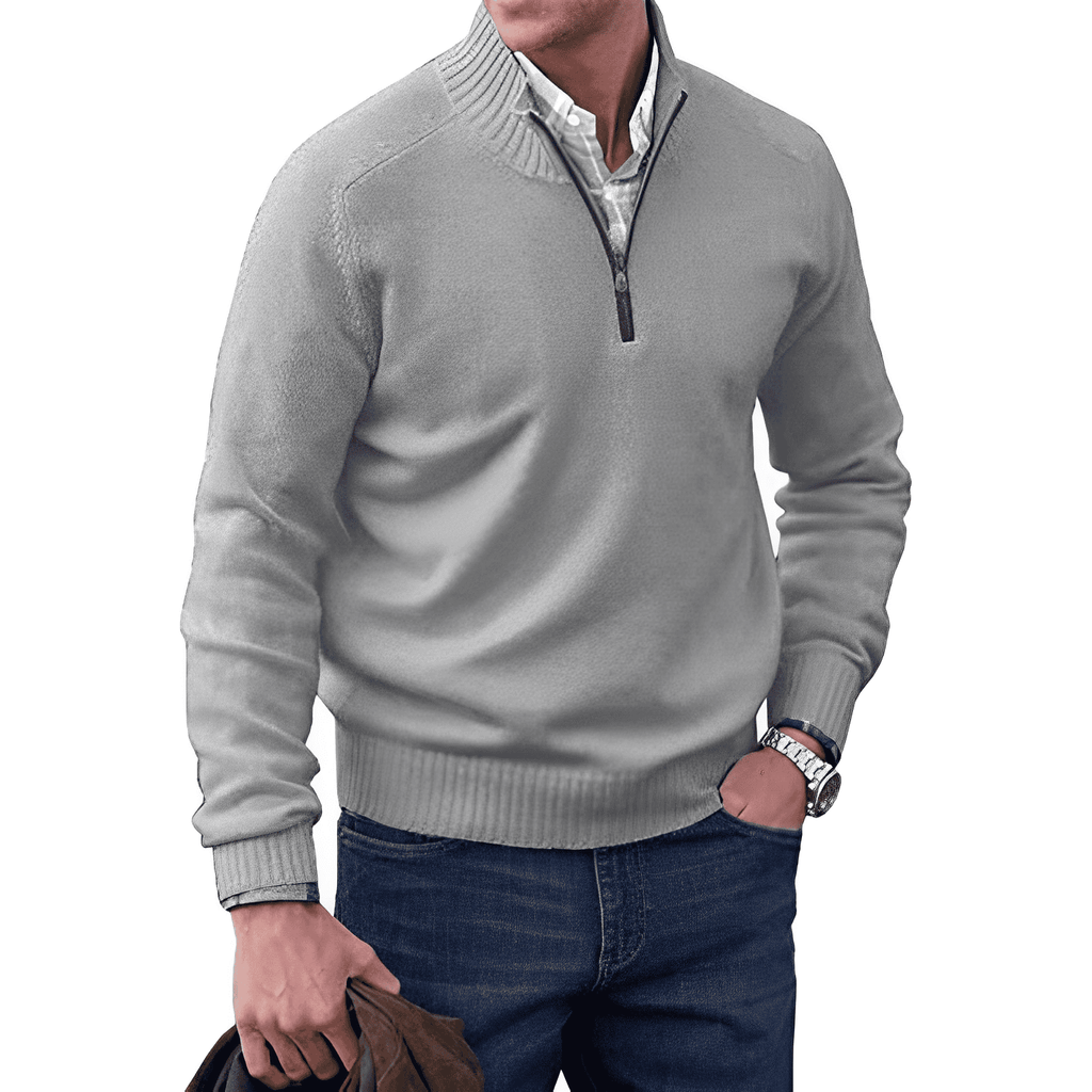 NOUVEAU RICHE Herrenpullover Viertelreißverschluss Modern Stilvoller Look Hellgrau
