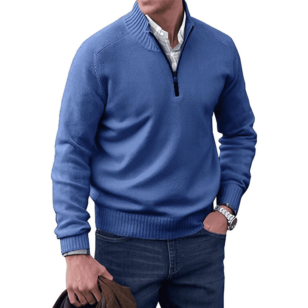 NOUVEAU RICHE Herrenpullover Viertelreißverschluss Modern Stilvoller Look Blau