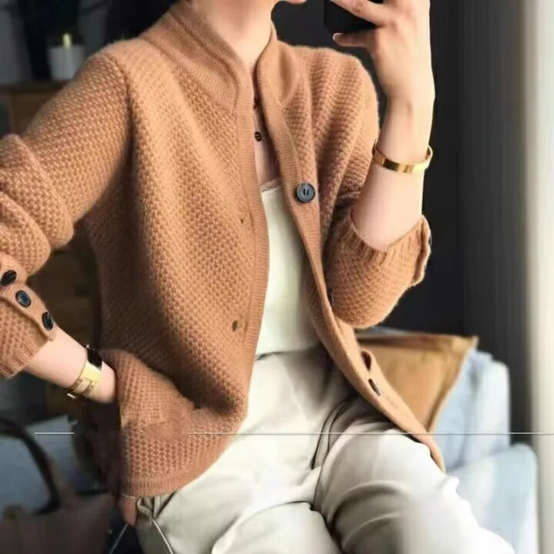 NOUVEAU RICHE Dicke Wolljacke für Damen aus Hochwertiger Wolle mit Klassischem Design für Stil und Wärme in Kalten Monaten Braun