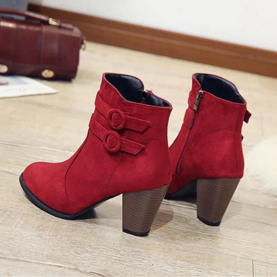 NOUVEAU RICHE Hochhackige Stiefeletten Mit Doppelriemchen Und Reißverschluss Für Elegante Looks Tages- Und Abendmode