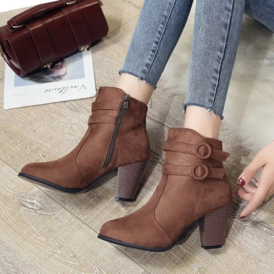 NOUVEAU RICHE Hochhackige Stiefeletten Mit Doppelriemchen Und Reißverschluss Für Elegante Looks Tages- Und Abendmode