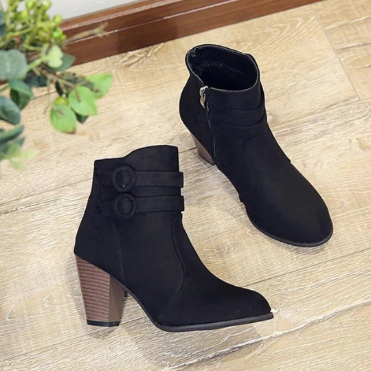 NOUVEAU RICHE Hochhackige Stiefeletten Mit Doppelriemchen Und Reißverschluss Für Elegante Looks Tages- Und Abendmode Schwarz