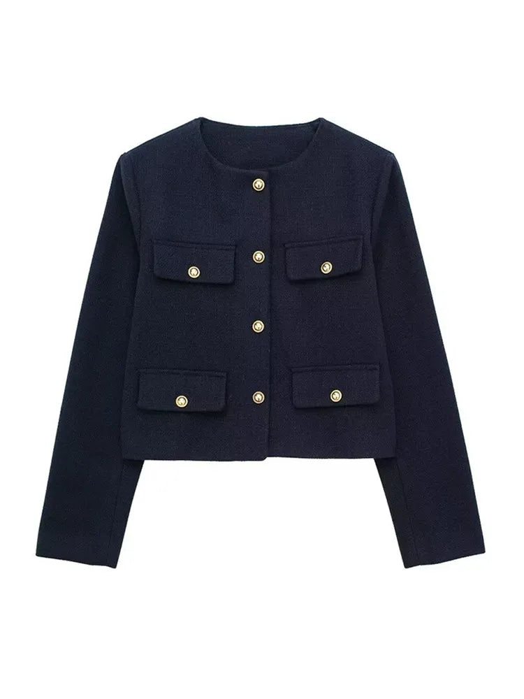 NOUVEAU RICHE Schicke Knopfjacke Für Damen Mit Elegante Details Und Vielseitigem Stil Für Büro Und Freizeit Marineblau