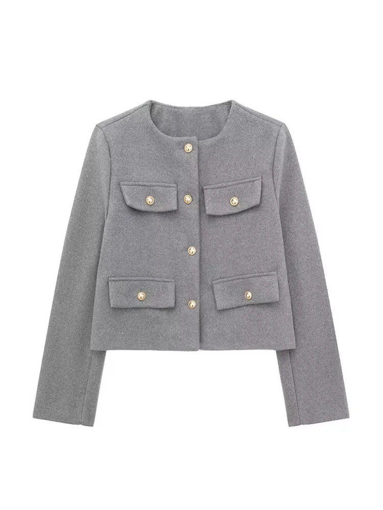 NOUVEAU RICHE Schicke Knopfjacke Für Damen Mit Elegante Details Und Vielseitigem Stil Für Büro Und Freizeit Grau