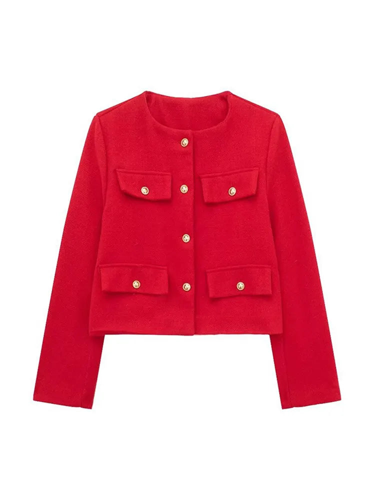NOUVEAU RICHE Schicke Knopfjacke Für Damen Mit Elegante Details Und Vielseitigem Stil Für Büro Und Freizeit Rot