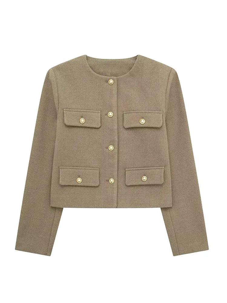 NOUVEAU RICHE Schicke Knopfjacke Für Damen Mit Elegante Details Und Vielseitigem Stil Für Büro Und Freizeit Grün