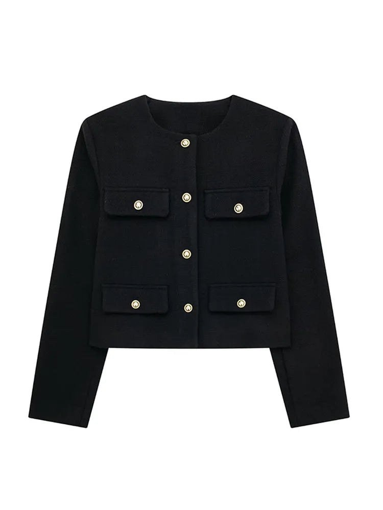 NOUVEAU RICHE Schicke Knopfjacke Für Damen Mit Elegante Details Und Vielseitigem Stil Für Büro Und Freizeit Schwarz