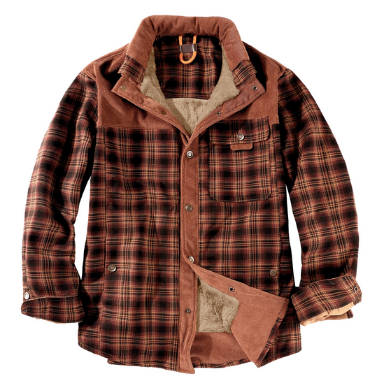 NOUVEAU RICHE Herren Holzfällerjacke Aus Robustem Material Für Outdoor Aktivitäten Camping Trekking Und Holzhacken Roter Kaffee