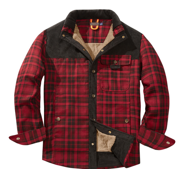 NOUVEAU RICHE Herren Holzfällerjacke Aus Robustem Material Für Outdoor Aktivitäten Camping Trekking Und Holzhacken Rot