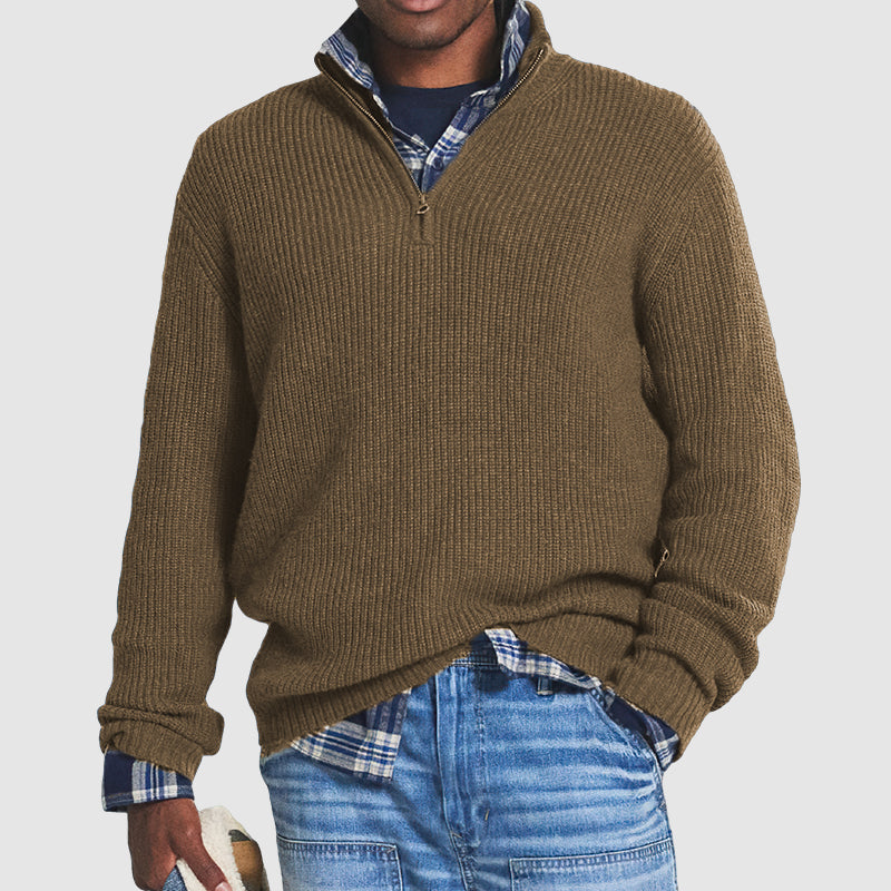 NOUVEAU RICHE Halber Reißverschluss Pullover Für Damen Bequemer Stil Braun