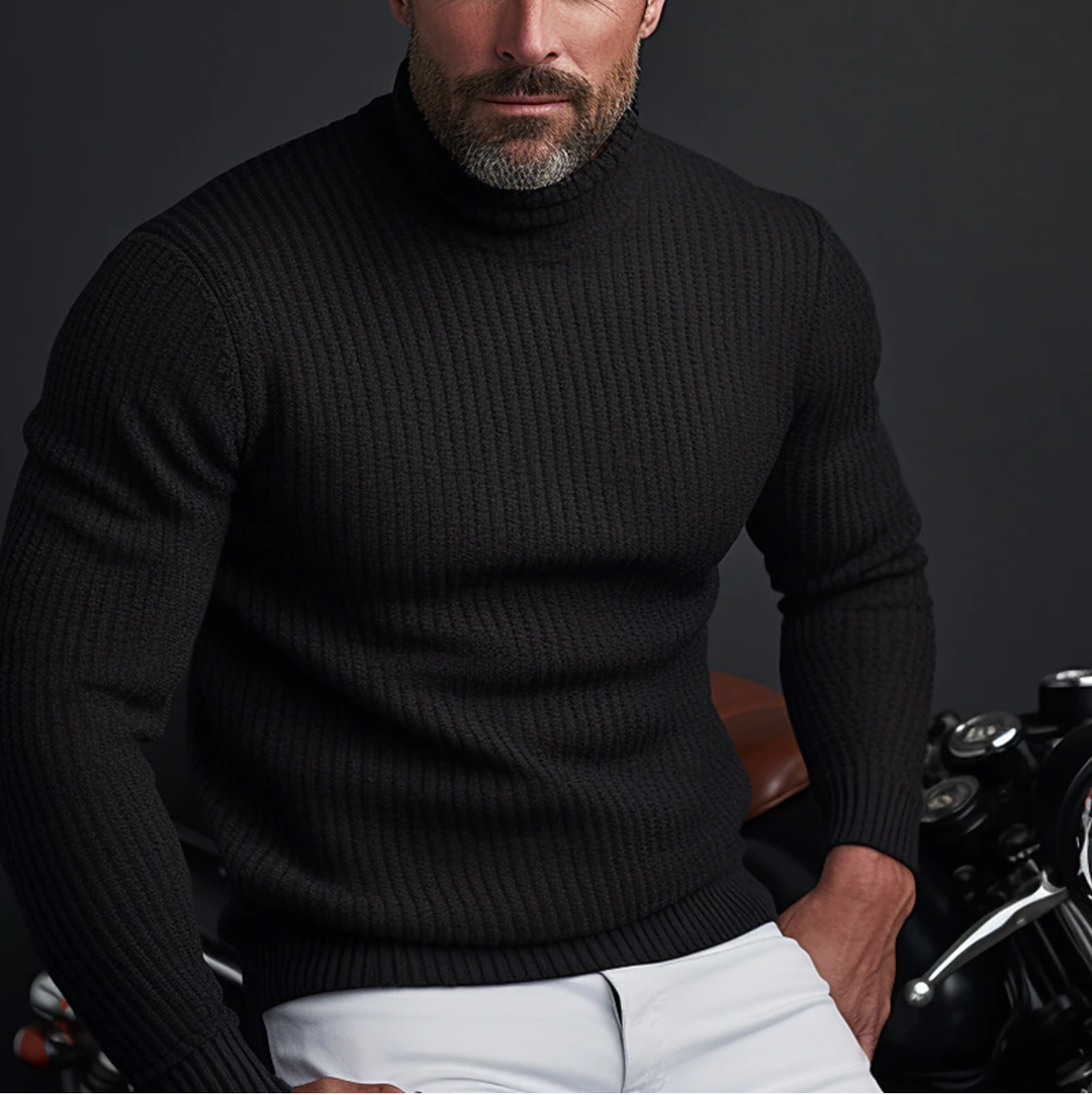 NOUVEAU RICHE Stylischer Rollkragenpullover für Herren Schwarz