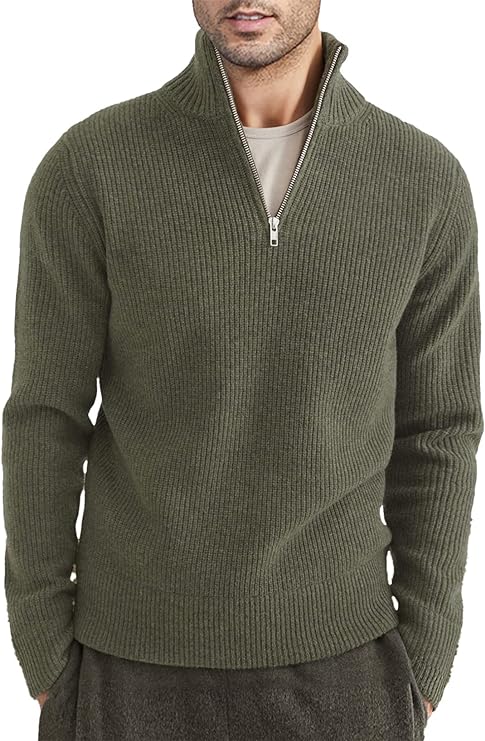 NOUVEAU RICHE Stylischer Zipper Pullover Für Herren Aus Bequemem Atmungsaktivem Material Mit Halbreißverschluss Ideal Für Freizeit Und Sport Grün