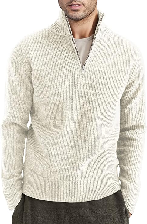 NOUVEAU RICHE Stylischer Zipper Pullover Für Herren Aus Bequemem Atmungsaktivem Material Mit Halbreißverschluss Ideal Für Freizeit Und Sport Weiß