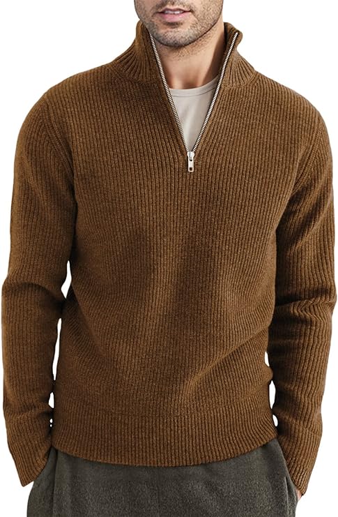 NOUVEAU RICHE Stylischer Zipper Pullover Für Herren Aus Bequemem Atmungsaktivem Material Mit Halbreißverschluss Ideal Für Freizeit Und Sport Braun