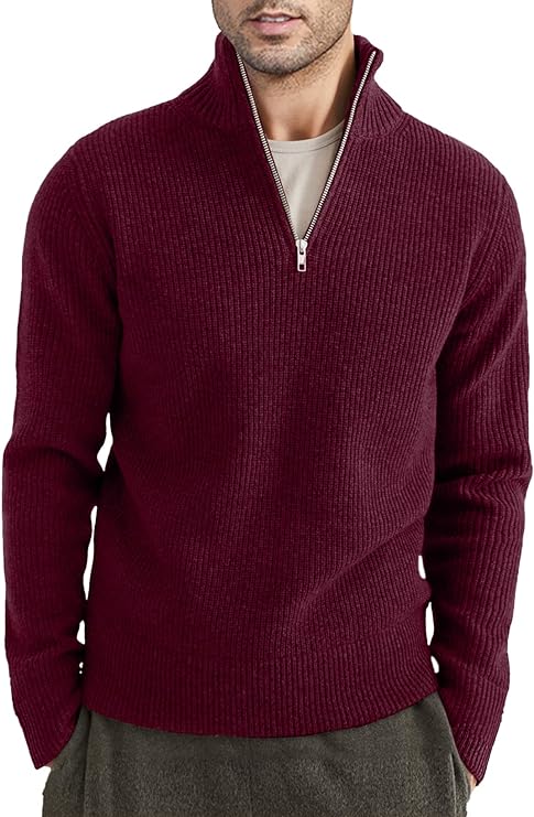 NOUVEAU RICHE Stylischer Zipper Pullover Für Herren Aus Bequemem Atmungsaktivem Material Mit Halbreißverschluss Ideal Für Freizeit Und Sport Rot