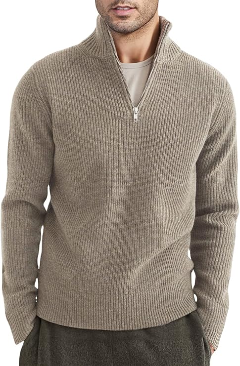 NOUVEAU RICHE Stylischer Zipper Pullover Für Herren Aus Bequemem Atmungsaktivem Material Mit Halbreißverschluss Ideal Für Freizeit Und Sport Khaki