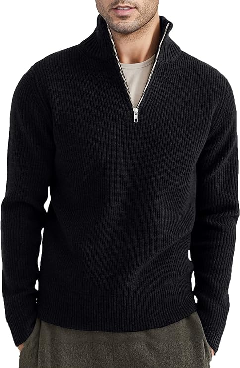 NOUVEAU RICHE Stylischer Zipper Pullover Für Herren Aus Bequemem Atmungsaktivem Material Mit Halbreißverschluss Ideal Für Freizeit Und Sport Schwarz
