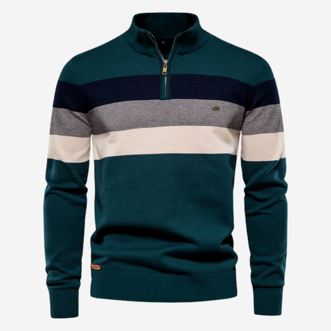 NOUVEAU RICHE Gestreifter Strickpullover Mit Viertelreißverschluss Für Herren Grün