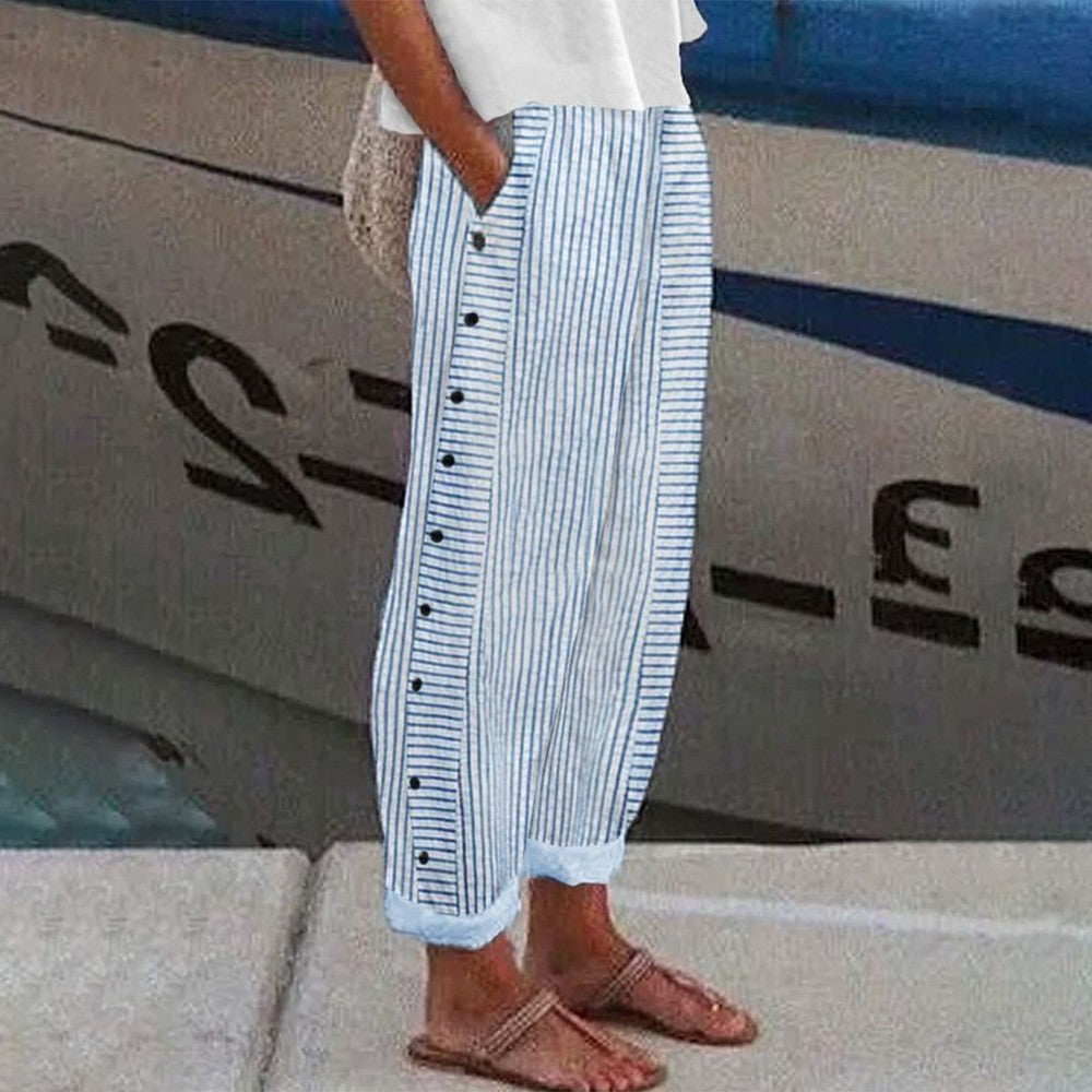 NOUVEAU RICHE Bequeme Hosen Mit Seitentaschen Und Streifenmuster Für Alltag Blau