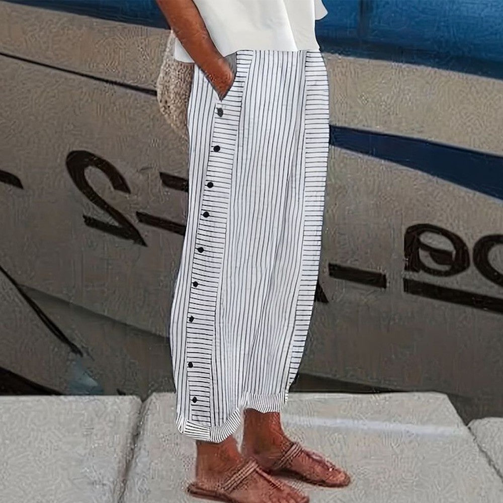 NOUVEAU RICHE Bequeme Hosen Mit Seitentaschen Und Streifenmuster Für Alltag Grau