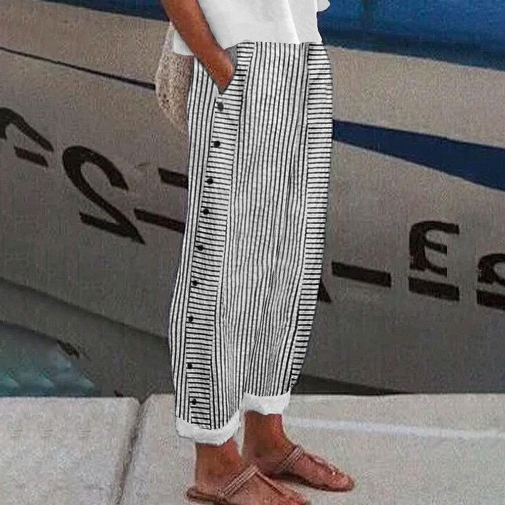 NOUVEAU RICHE Bequeme Hosen Mit Seitentaschen Und Streifenmuster Für Alltag Schwarz