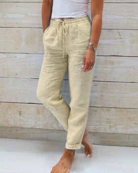NOUVEAU RICHE Bequeme Damenhose Mit Elastischem Bund Leicht Atmungsaktiv Khaki