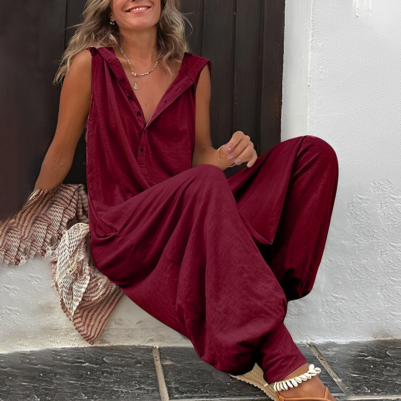 NOUVEAU RICHE Bequemer Damen Jumpsuit Nova Vielseitiger Einteiler Für Jeden Anlass Ideal Für Arbeit Und Freizeit Burgunderrot
