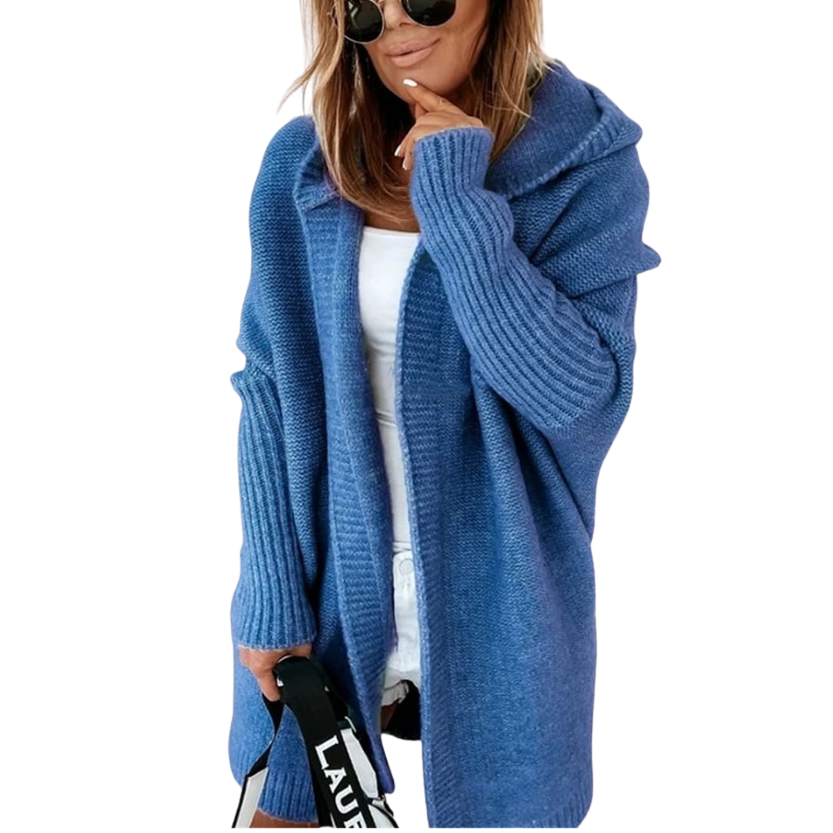 NOUVEAU RICHE Bequemer Mittellanger Cardigan Damen Mit Farbigen Nähten Blau