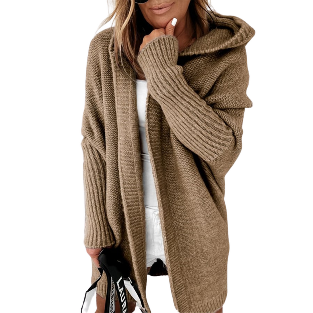 NOUVEAU RICHE Bequemer Mittellanger Cardigan Damen Mit Farbigen Nähten Braun