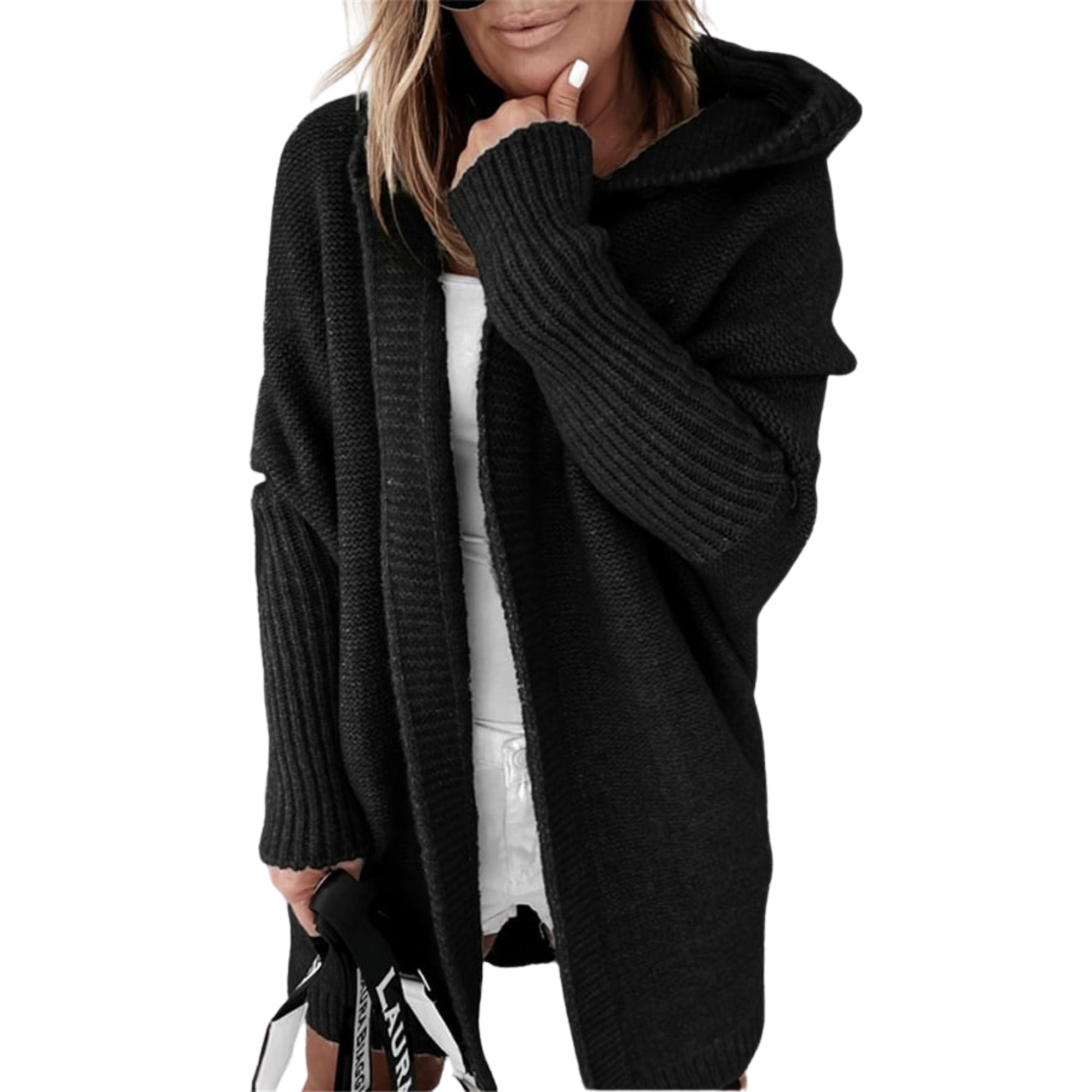 NOUVEAU RICHE Bequemer Mittellanger Cardigan Damen Mit Farbigen Nähten Schwarz