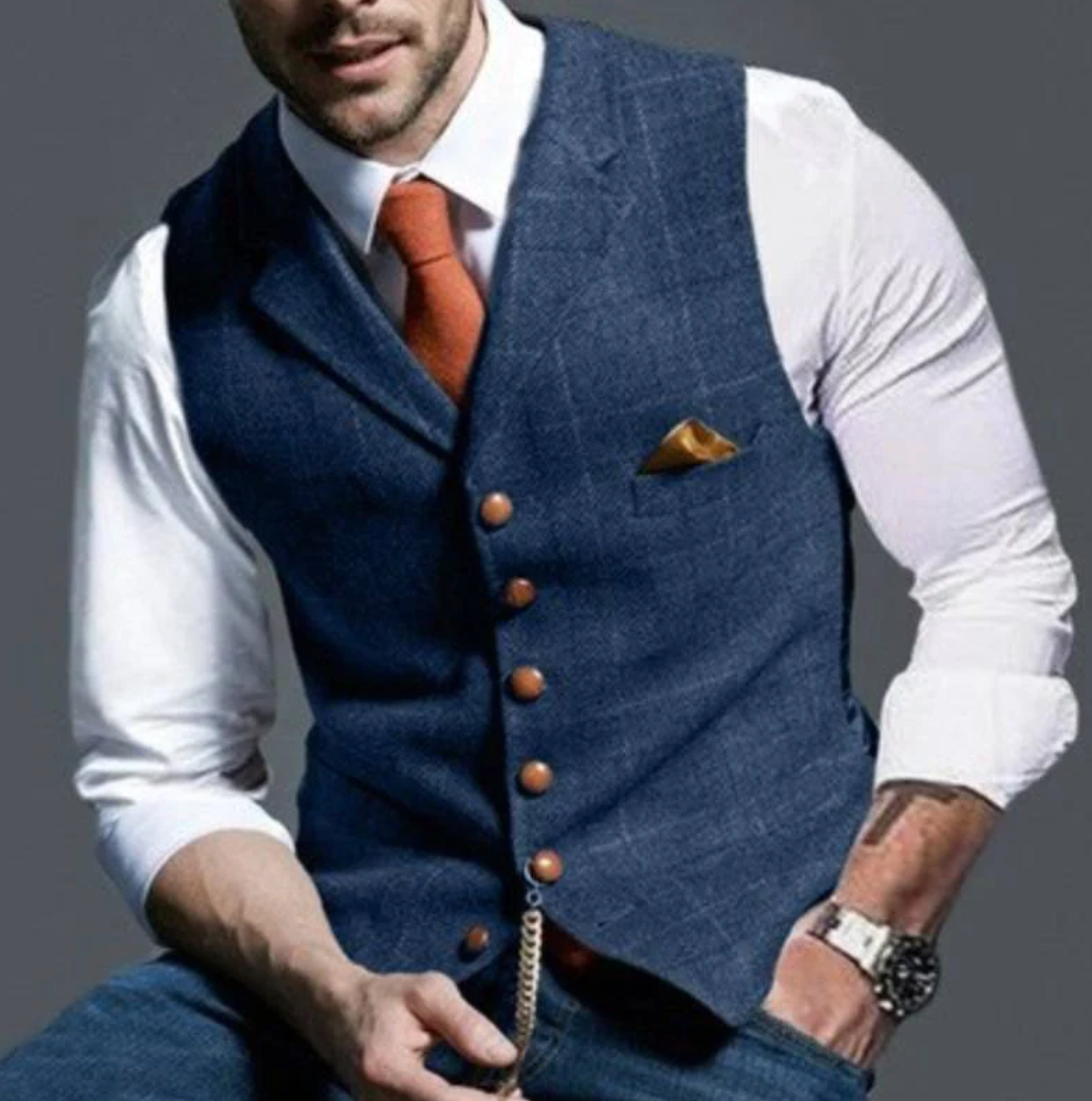 NOUVEAU RICHE Weste Herren Vintage Stil Leicht Futter Größen S Bis Xxl Blau