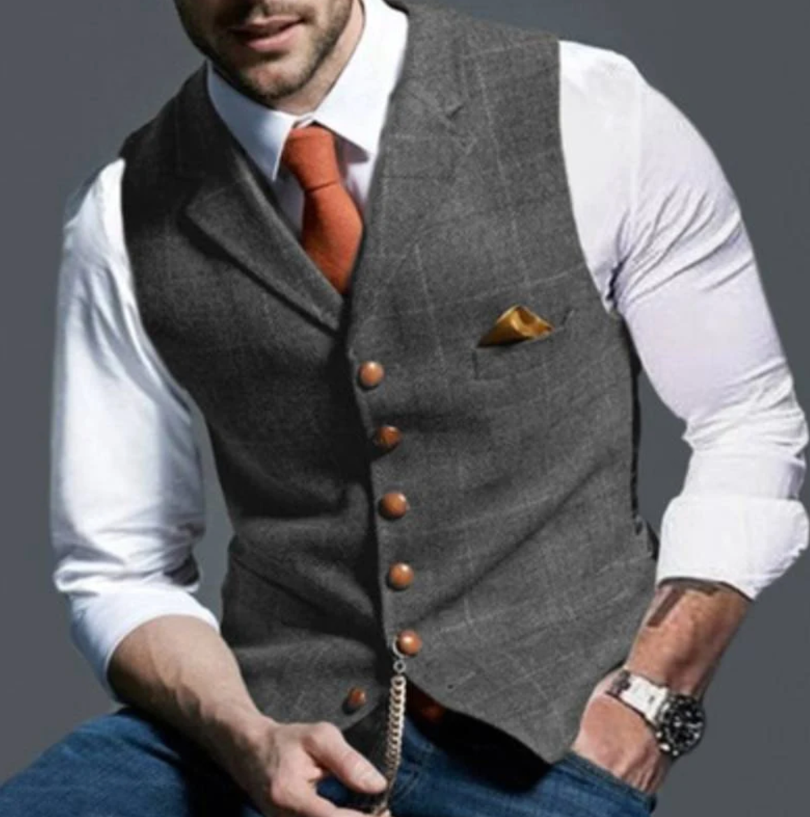 NOUVEAU RICHE Weste Herren Vintage Stil Leicht Futter Größen S Bis Xxl Grau