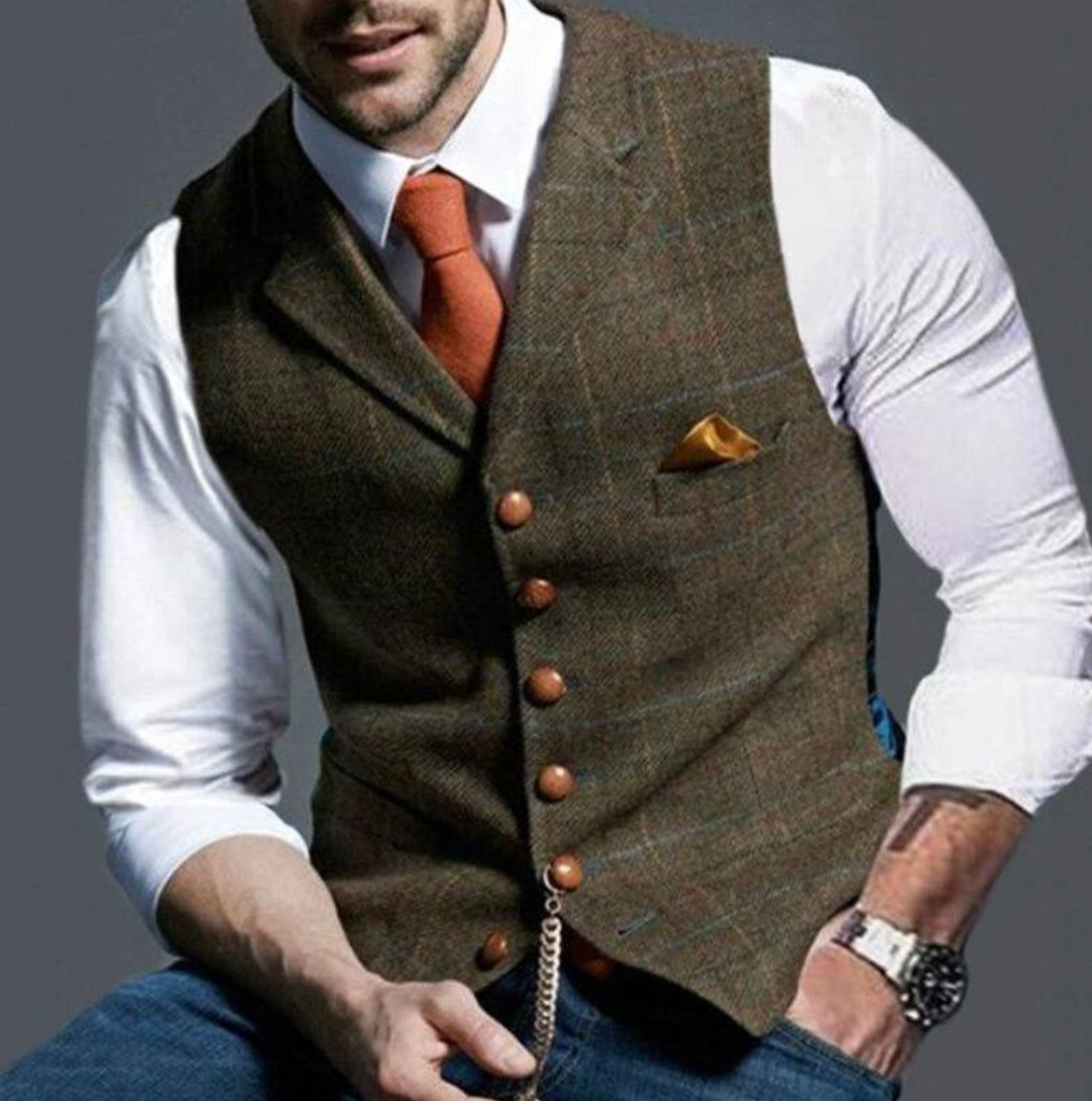 NOUVEAU RICHE Weste Herren Vintage Stil Leicht Futter Größen S Bis Xxl Braun
