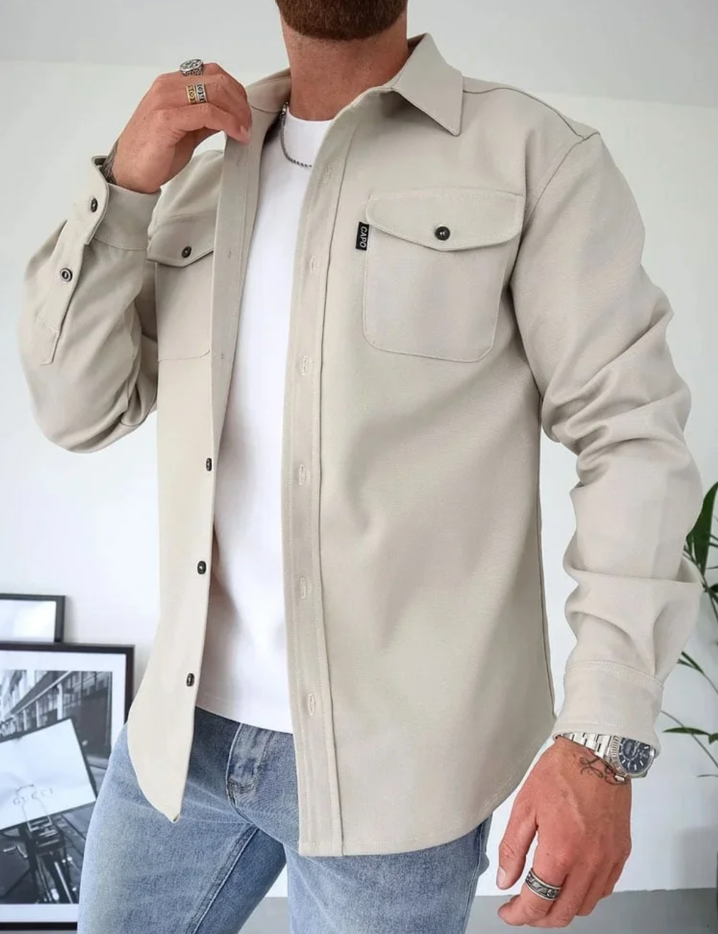NOUVEAU RICHE Hemd Stylisches Hemd Herbst Elegante Kühle Jahreszeit Hellbeige