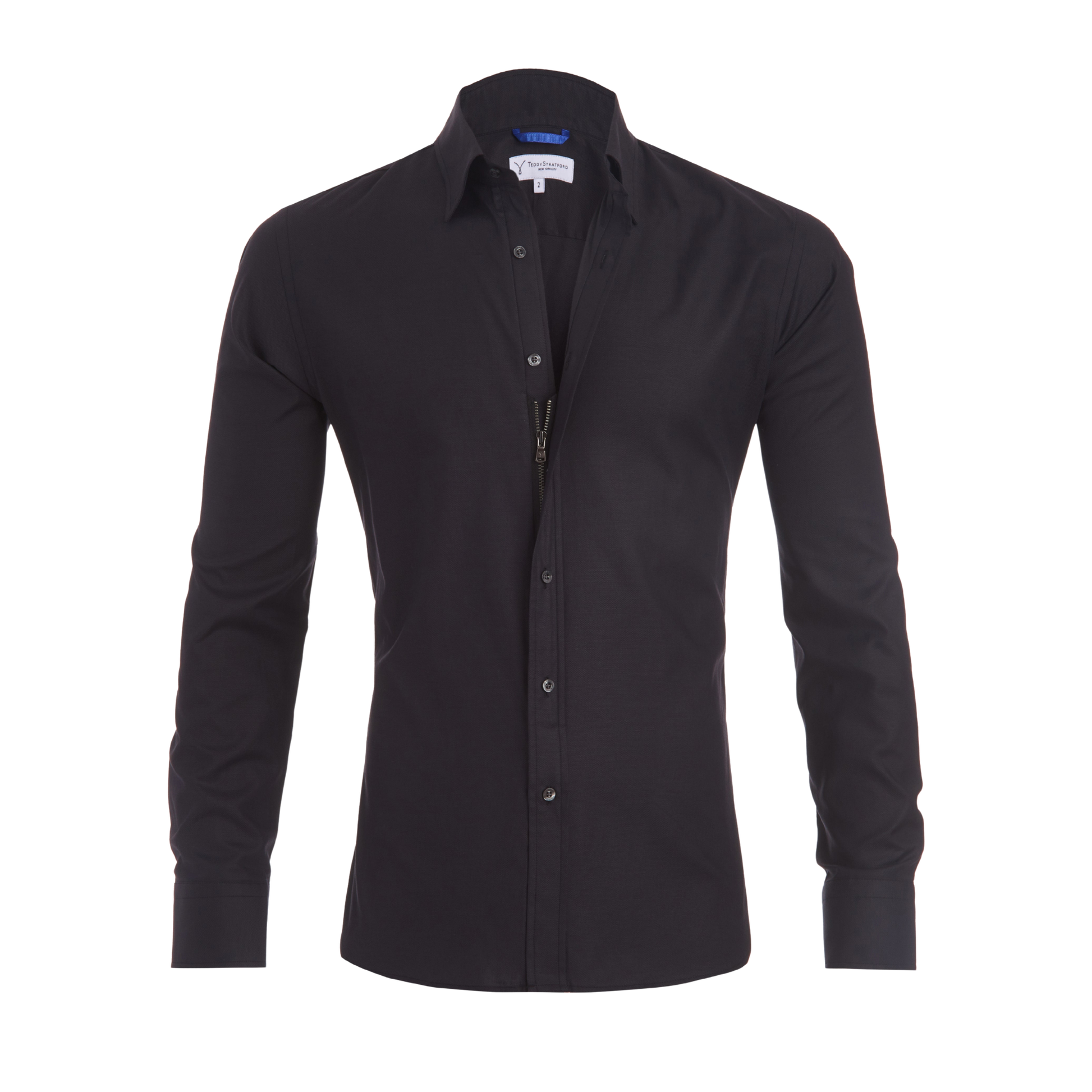 NOUVEAU RICHE Hemd Zip Fit Verdeckter Reißverschluss Schlank Silhouette Schwarz